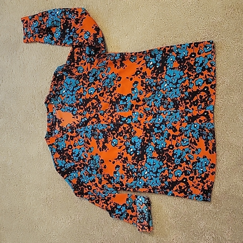 Orange/Teal Floral V-Neck Blouse The Limited Large